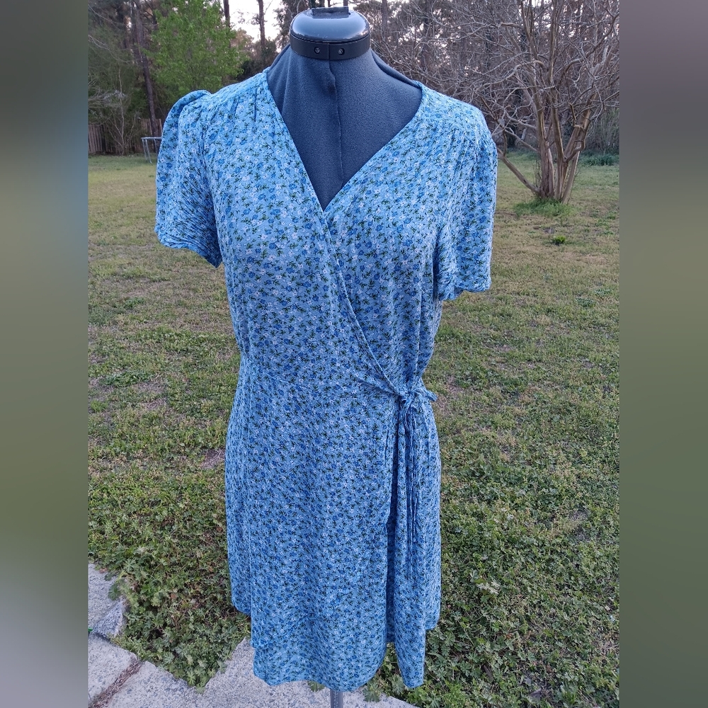 CLOCKHOUSE Floral Blue Wrap Dress UK 40